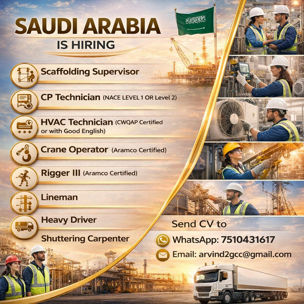Saudi Arabia skilled jobs 2026 hiring construction workers technician driver jobs