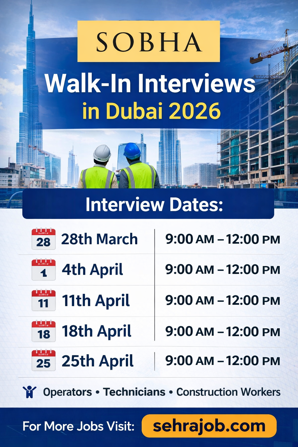 sobha constructions dubai walk in interview 2026 poster
