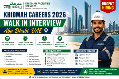 Khidmah Walk in Interview Abu Dhabi 2026 UAE Jobs