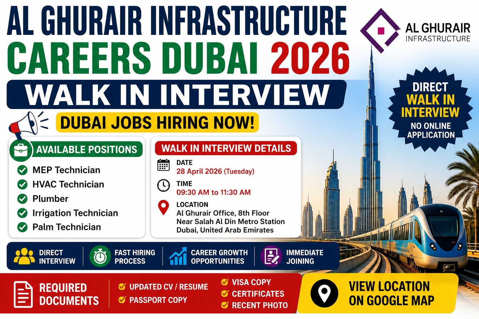 Al Ghurair Infrastructure Careers Dubai 2026 walk in interview jobs hiring now UAE