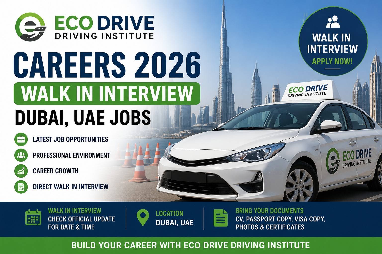 Eco Drive Driving Institute Careers 2026 Walk in Interview Dubai UAE Jobs