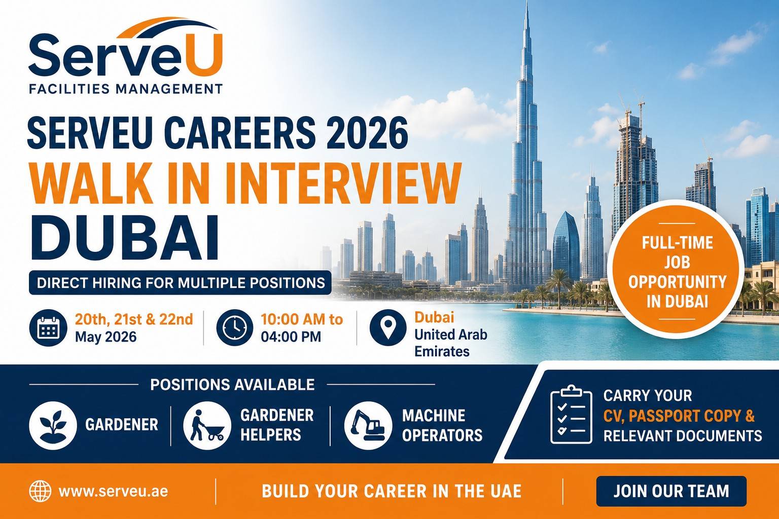 ServeU Careers 2026 Walk in Interview Dubai