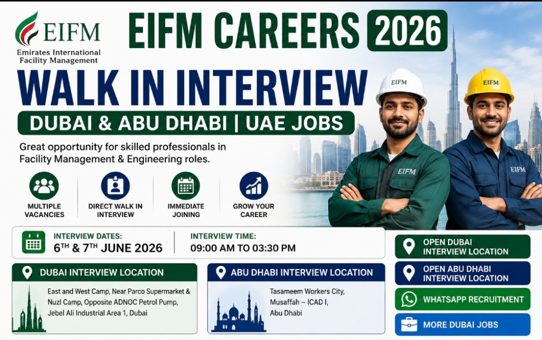 EIFM Careers 2026 Walk in Interview Dubai and Abu Dhabi UAE Facility Management