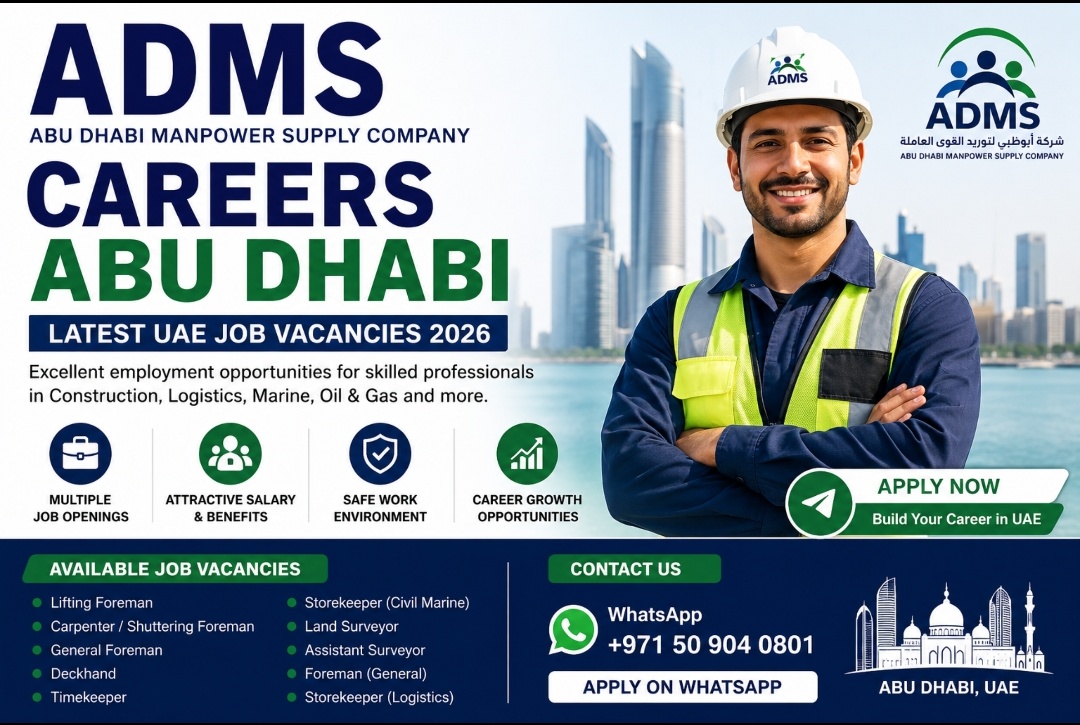 ADMS Careers Abu Dhabi UAE Job Vacancies at Abu Dhabi Manpower Supply Company
