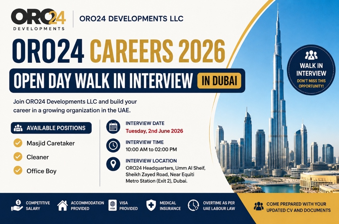 ORO24 Careers 2026 Open Day Walk in Interview in Dubai